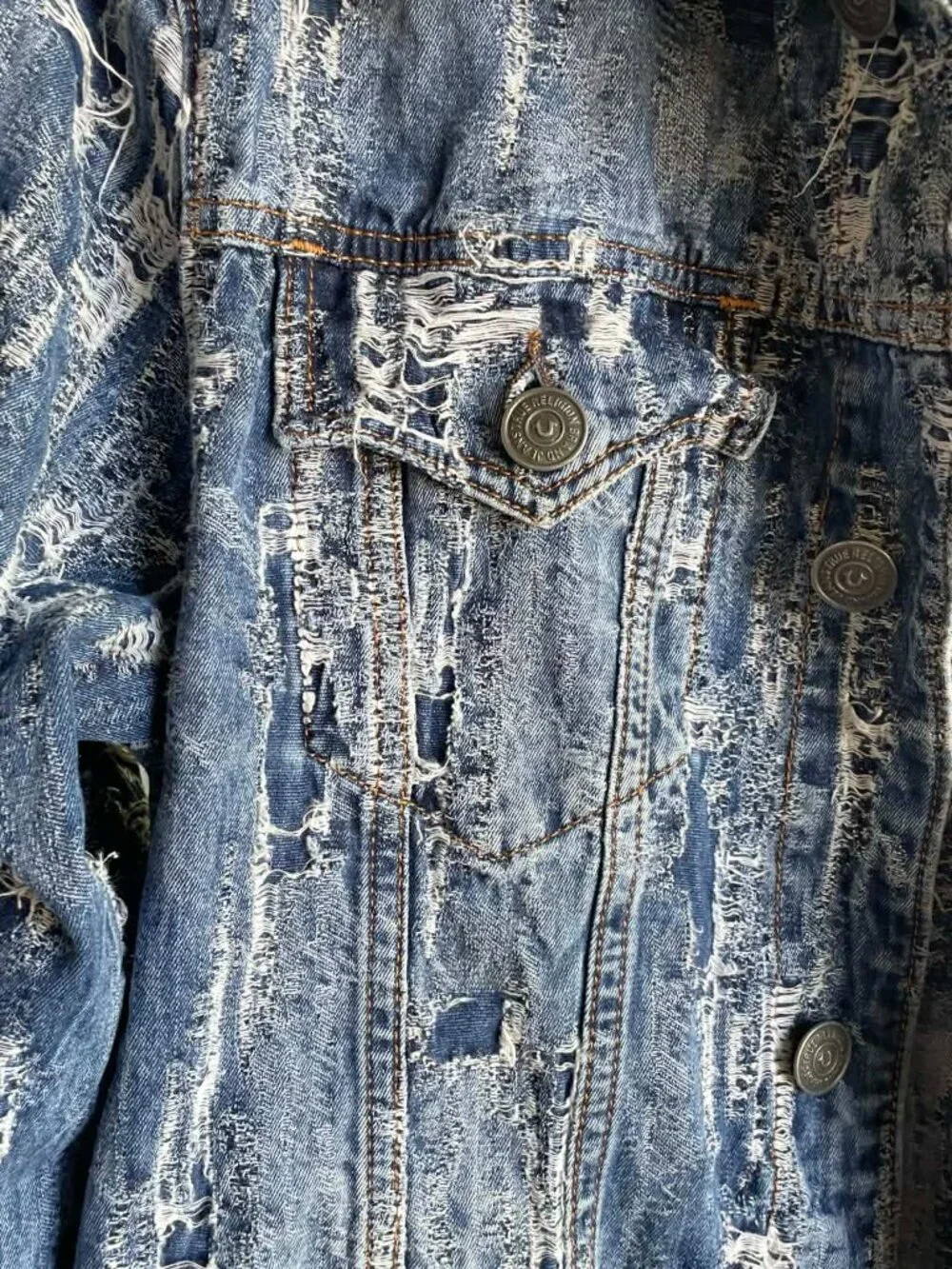 True Religion Danny Distressed Denim Jacket XL Blue Cotton Jean Jacket